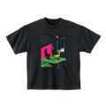 Black t-shirt with colorful graphic design