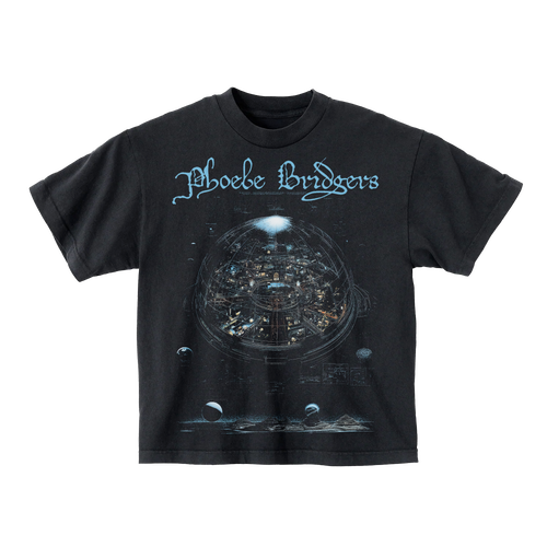 Black t-shirt with a graphic design and 'Phoebe Bridgers' text 