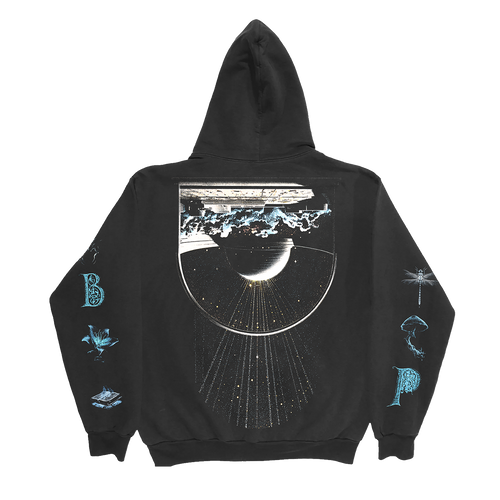 Black hoodie with space-themed design on back