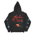 Black hoodie with space-themed design 